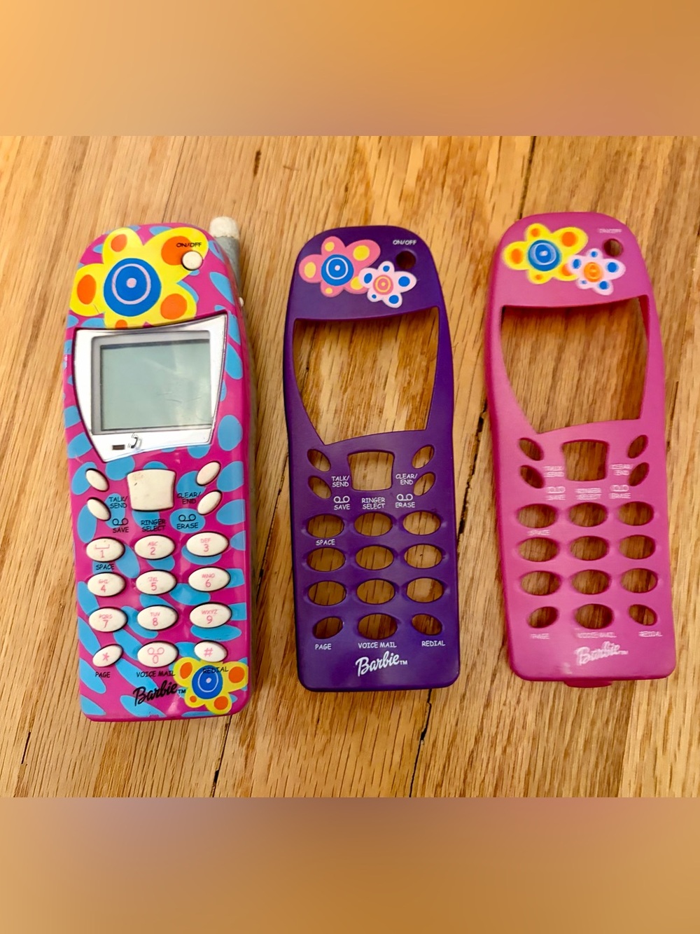 Vintage 1999 Barbie Electronic Cell Phone Toy w/ 2 Interchangeable Faceplates